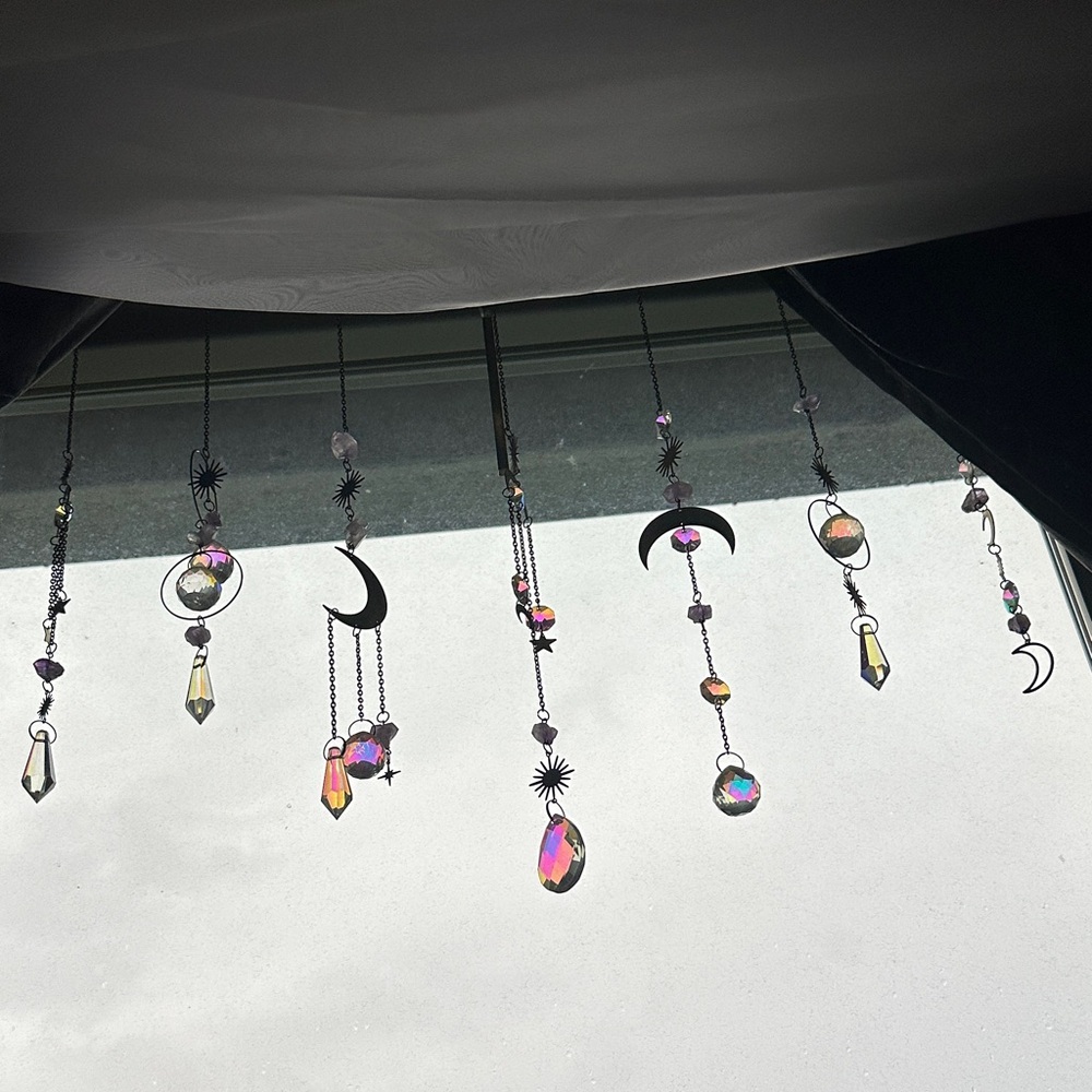 Hanging Crystal Sun Catchers with Moon and Star Charms